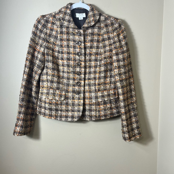 LOFT Petite 6/8 Wool Blend Tweed Skirt Suit Jacket Skirt Neutral Classic Chic - Picture 3 of 16